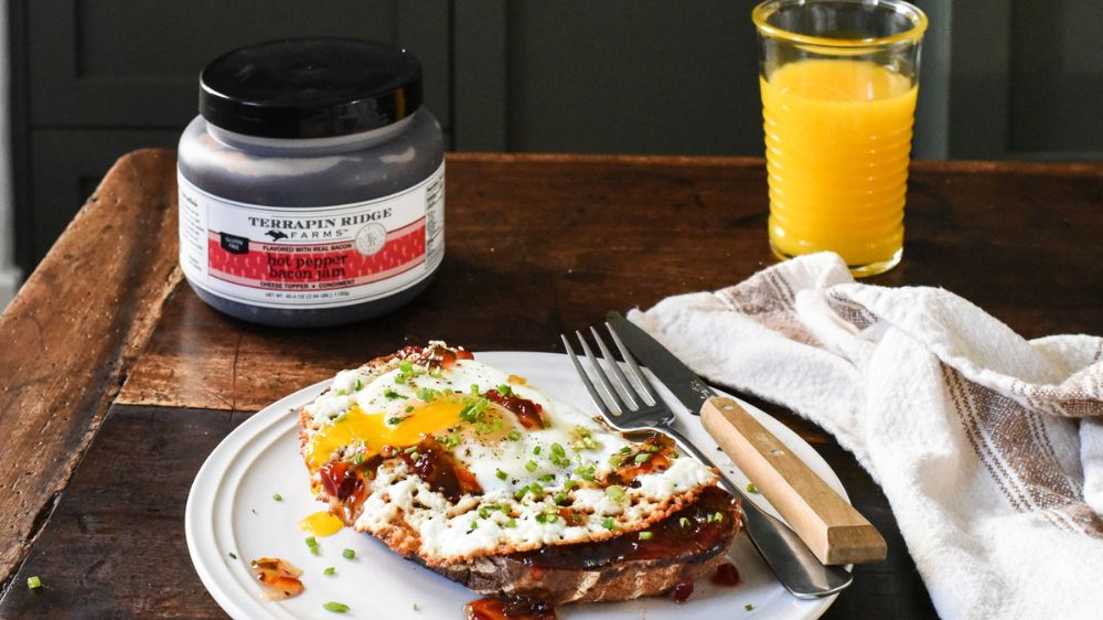 Hot Pepper Bacon Jam Crispy Feta Fried Egg Toast Hot Pepper Bacon Jam Crispy Feta Fried Egg Toast